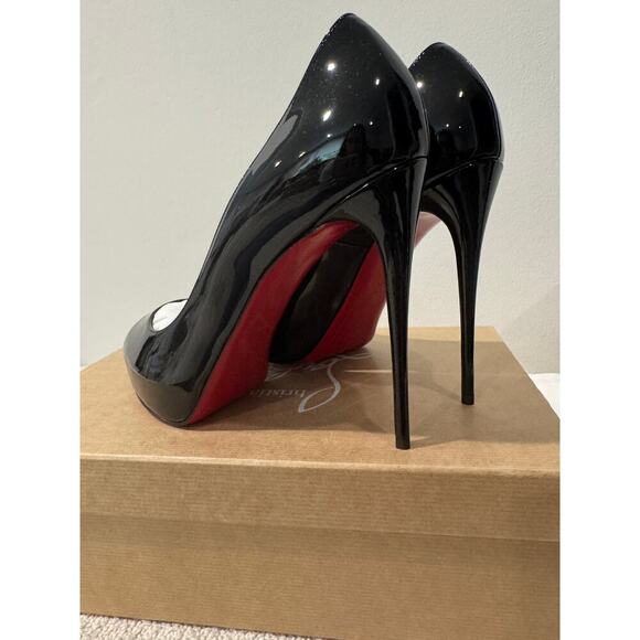 Christian Louboutin New Very Privé 120mm Black Patent Peep Toe Pumps Size 41 NEW - Picture 6 of 9